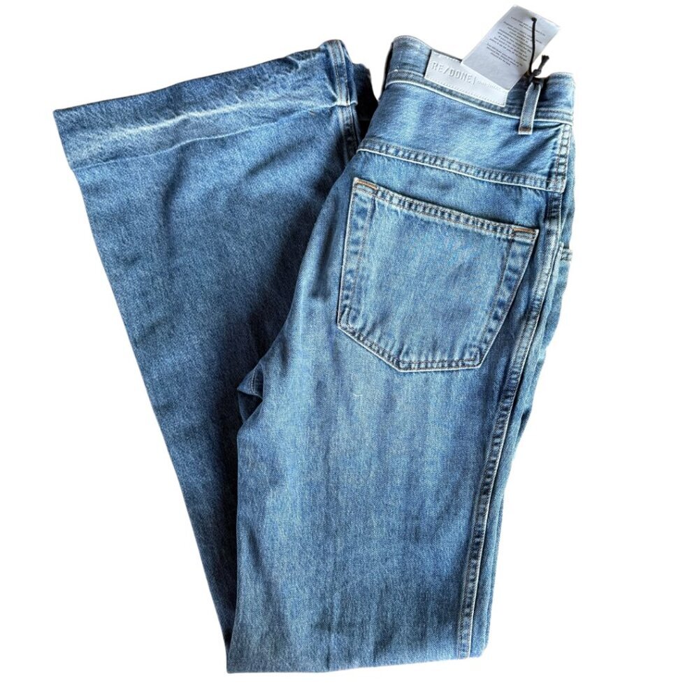 RE/DONE 70s Ultra High Rise Cuffed Bell Bottom Blue Jean Denim Womens Size 28 - Picture 5 of 9